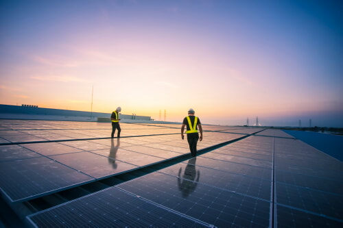engineer working in solar farm wearing proper PPE equipment
