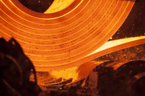roll of molten steel in foundry