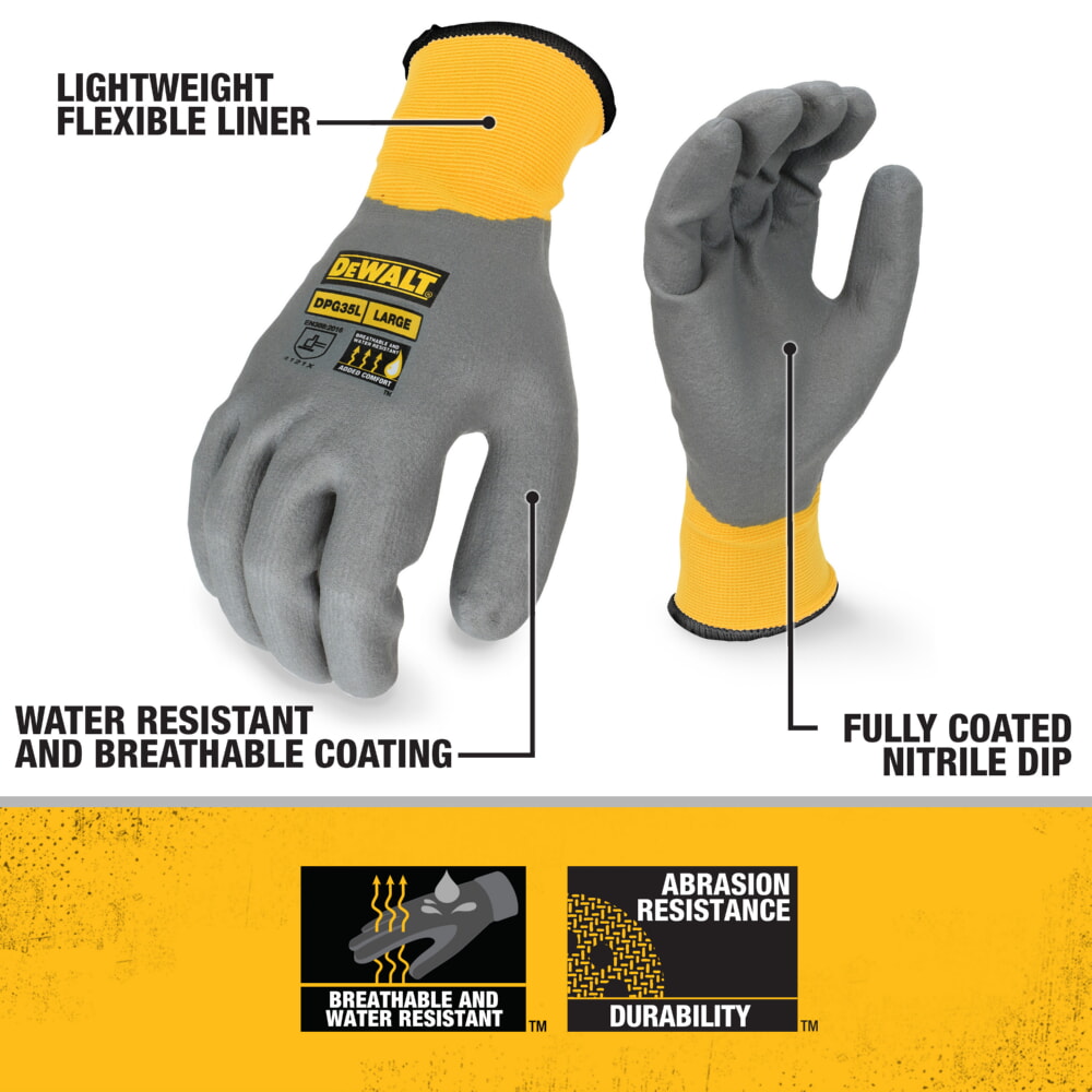 DEWALT DPG35 Full Dip Water-resistant Breathable Work Glove