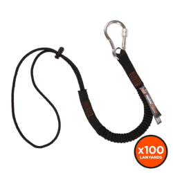 Ergodyne Squids 3105 100-pack Standard Black Lanyard Carabiner and Loop - 15lbs 19011