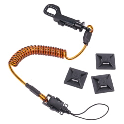 Ergodyne Squids 3151 Orange and Black Coil Lanyard plus Mini Adhesive Mounts HL 19160