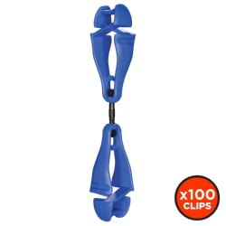 Ergodyne Squids 3420 Blue Swivel Glove Clip Holder with Dual Clips [100 Pack]