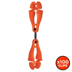 Ergodyne Squids 3420 Orange Swivel Glove Clip Holder with Dual Clips [100 Pack]