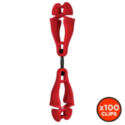Ergodyne Squids 3420 Red Swivel Glove Clip Holder with Dual Clips [100 Pack]