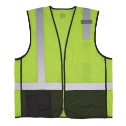 Ergodyne GloWear 8210ZBK Mesh Safety Vest Class 2 Zipper Black Bottom - Hi Vis Lime