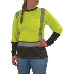 Ergodyne 8276BK Women's Hi-Vis Green Long Sleeve T-Shirt Class 2