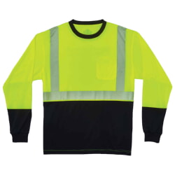 Ergodyne GloWear 8281BK Class 2 Long Sleeve T-Shirt Black Bottom - Hi Vis Lime
