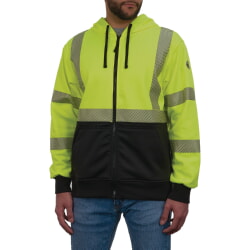 Ergodyne 8318BK GloWear Hi-Vis Green Hooded Zip Sweatshirt Class 3