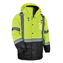 Ergodyne GloWear 8384 Winter Jacket Quilted Parka Type R Class 3 Black Bottom - Hi Vis Lime