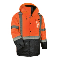 Ergodyne GloWear 8384 Winter Jacket Quilted Parka Type R Class 3 Black Bottom - Hi Vis Orange