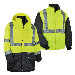 Ergodyne GloWear 8388 Winter Jacket Parka 4-in-1 Class 2 Black Bottom - Hi Vis Lime
