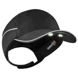 Ergodyne Skullerz 8965 Short Brim Black Lightweight Bump Cap Hat + LED Lighting