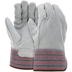 MCR Safety 1317 Cowhide Full Leather Work Gloves Back With Rubberized Cuff [12 PACK]
