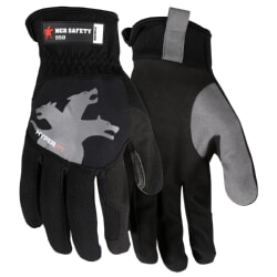 MCR Safety 950 Black Mechanics Work Glove Synthetic Leather Palm with Super Stretch Knuckle Fabric