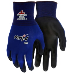 MCR Safety N9696 Ninja Lite Gloves  Blue Nylon, PU Palm & Fingertips, Lightweight Precision [12 Pack]