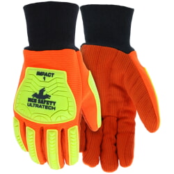 MCR Safety UT1902 UltraTech Gloves  Orange Cotton/Poly Palm, Hi-Vis TPR Impact [12 PACK]