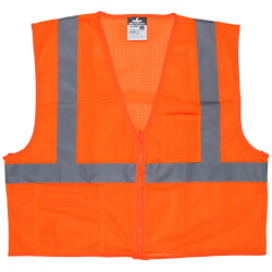 MCR Safety MCRVCL2MOP Class 2 Mesh Safety Vest Hi-Viz Orange
