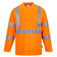 Portwest S191ORR Hi-Vis Long Sleeve Pocket T-Shirt Hi Viz Orange