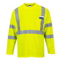 Portwest S191YER Hi-Vis Long Sleeve Pocket T-Shirt Hi Viz Green