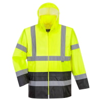 Portwest UH443YBR Hi-Vis Classic Contrast Rain Jacket Hi Viz Green-Black