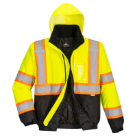 Portwest US368YBR Hi-Vis Contrast Tape Bomber Jacket Hi Viz Green-Black
