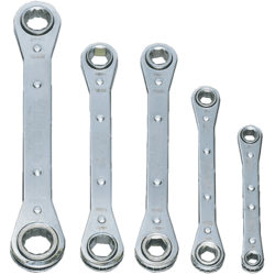 Williams MWS-30 Chrome Double Head Ratcheting Box Wrench 5 Piece Set 6 And 12 Point Metric