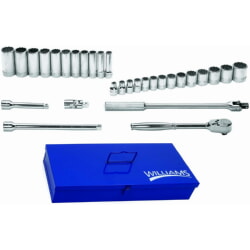 Williams WSS-30FTB 1/2" Drive 12-Point Socket and Drive Tool Set 30 Piece With Metal Box
