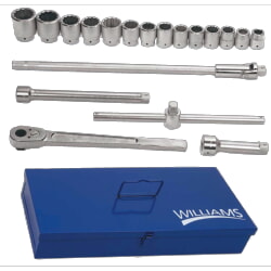 Williams WSX-20TB 12-Point Socket and Drive Tool Set 1" Drive 19 Piece With Metal Box