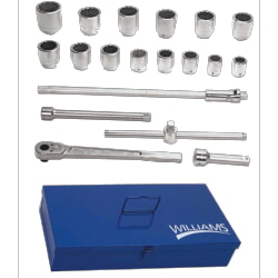 Williams WSX-21TB 12-Point Socket and Drive Tool Set 1" Drive 19 Piece With Metal Box