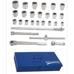 Williams WSX-28TB 12-Point Socket and Drive Tool Set 1" Drive 27 Piece With Metal Box