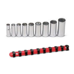 Wright Tool 304 3/8" Drive 6-Point Deep Socket Set 9-Pieces on Clip Rail