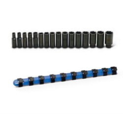 Wright Tool 467 1/2" Drive Deep Metric Impact 6-Point Socket Set 16-Piece On Clip Rail