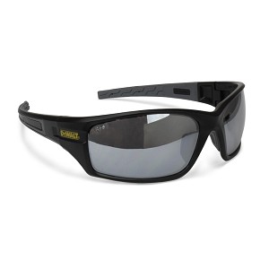 DEWALT Auger Black Frame Safety Glasses Full Wraparound Design Silver Mirror Lens. MAIN 