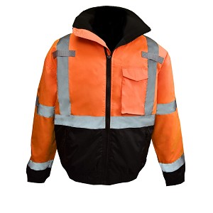 Radians SJ11QB-3ZOS Orange Hi Viz Black Bottom Weatherproof Bomber Jacket with Quilted Built-in Liner 