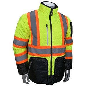 Radians SJ510X-3 Quilted Reversible Jacket with Zip-Off Sleeves X-Back - Hi Vis Green - Size S 