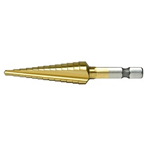Alfa Tools 1/4--3/4 Probit - Monolock, 1/4" Hex Shank, Ch, Hss, 2 Flutes, Multi-Step, Bright, Tubed. MAIN 