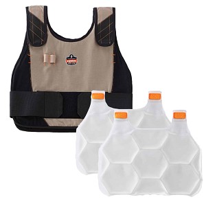 Ergodyne Chill-Its 6215 Premium FR Phase Change Cooling Vest with Packs - Khaki MAIN 
