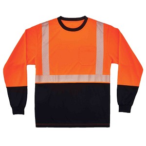 Ergodyne GloWear 8281BK Class 2 Long Sleeve T-Shirt Black Bottom - Hi Vis Orange MAIN 