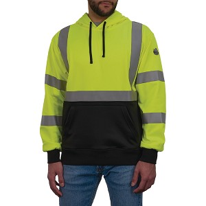 Ergodyne 8311BK Hi-Vis Green Hooded Sweatshirt Class 3 Black Bottom MAIN 