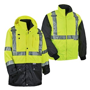 Ergodyne GloWear 8388 Winter Jacket Parka 4-in-1 Class 2 Black Bottom - Hi Vis Lime MAIN 