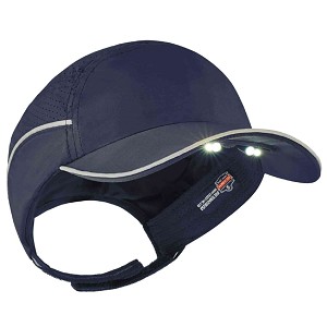 Ergodyne Skullerz 8965 Long Brim Navy Lightweight Bump Cap Hat + LED Lighting MAIN 