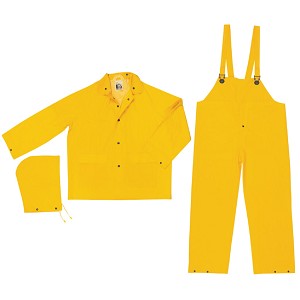 MCR Safety 2303 Classic, Industry Grade PVC/Polyester, Det Hood, Snap Front, Bib Pant, Corduroy Collar, Yellow 3 Pc Suit 