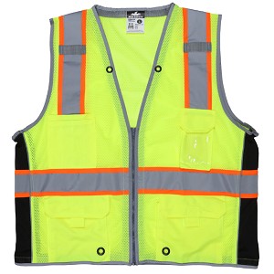 MCR Safety SURVCL2L Class 2, Surveyor, Silver/ Lime Safety Vests 