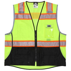 MCR Safety SURVCL2LS Class 2, Black Bottom, Zipper, Mesh M Lime Safety Vests 