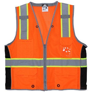 MCR Safety SURVCL2O Class 2, Surveyor, Silver/ L Orange Safety Vests 