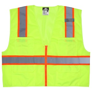 MCR Safety SURVML Class 2, Poly Mesh Vest, 3" Orange/Silver Lime 