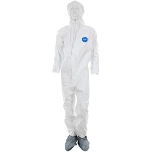MCR Safety TY122S Tyvek Coverall w/ Hood/ Skid-Resist Boot White 1 Pc Coverall 