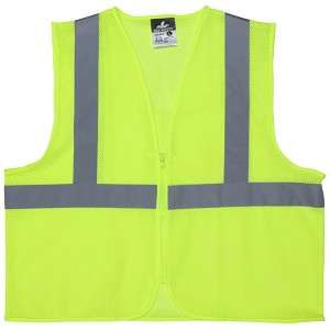 MCR Safety V2CL2MLZ V2 Class 2, Mesh, Zipper, No Pockets Lime Safety Vests 