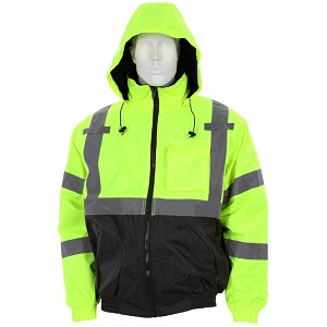 MCR Safety VBBQCL3L Lime Reflector Bomber Jacket Quilted with Black Bottom 