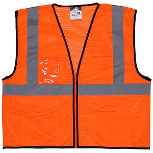 MCR Safety VCL2MOZ FL , Class 2, Economy, Zipper, Mesh Orange Safety Vests 